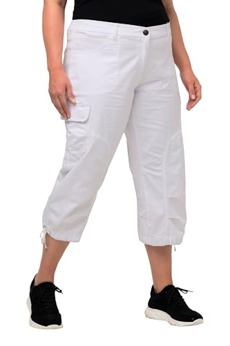 Ulla Popken Damen Stretch Cotton Cargo Crop Pants Cargohose, Schneeweiß, 45W / 32L