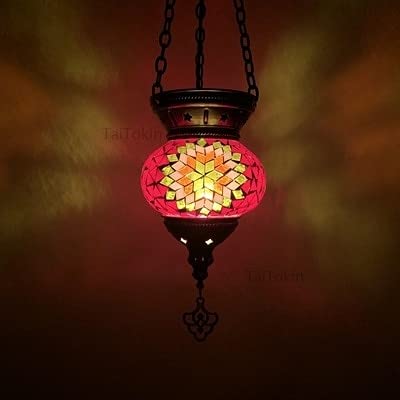 Turkish Mosaic Pendant Lamp Vintage Art Deco Handcrafted lamparas de Mesa Mosaic Glass Romantic Light lamparas con mosaicos (Body Color : RY) (M38)