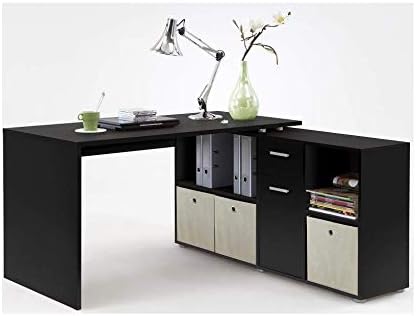 LEXA Corner Home Office Computer Desk Finished in Black(4 different build combinations) Complete with Natural Coloured canvas storage boxes