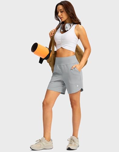 Image of G Gradual Women's Athletic Shorts 6 inch High Waisted Stretchy Bermuda Shorts for Women Quick Dry Summer Casual Shorts