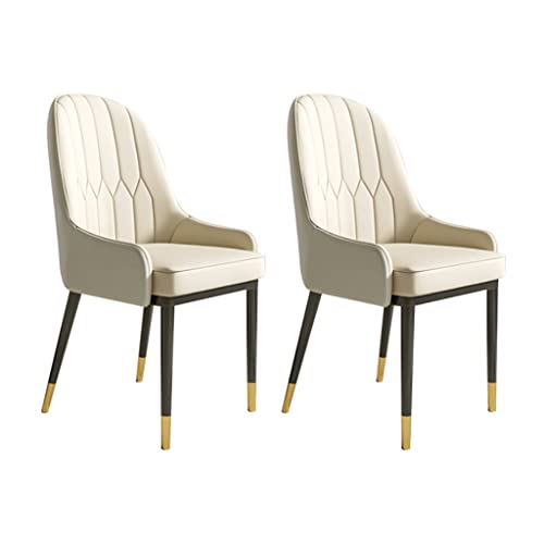 SJIALEN Dining Chairs Set of 2, Soft Leather with Metal Feet Home Living Room Armrest Chairs Hotel Office Computer Chair Kitchen Chair (Color : White+Light Gray)