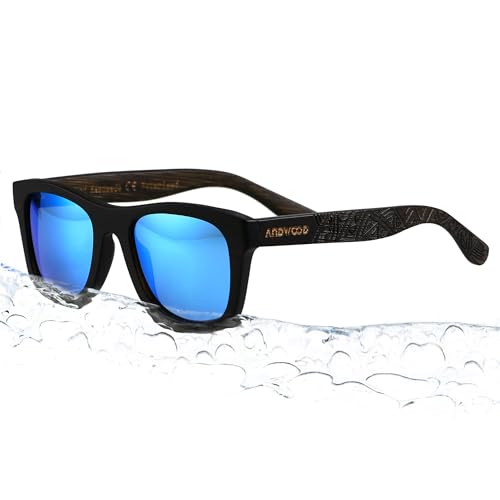 ANDWOOD Bamboo Sunglasses Floating for Men Women Wood Sunglass Wooden Frame Polarized Vintage Blue Handmade