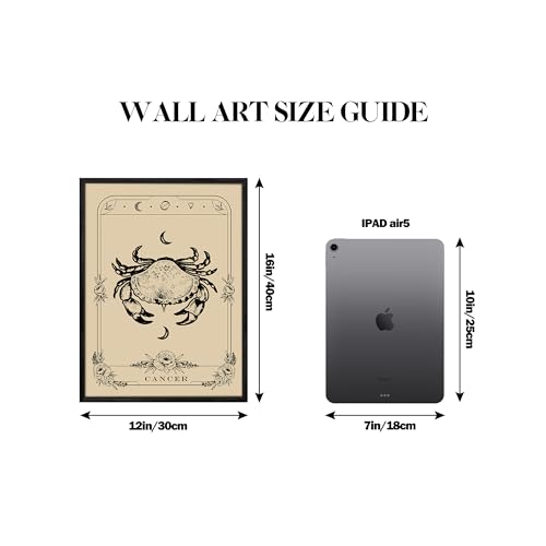 SERIMINO Witchy Framed Wall Art, Cancer Tarot Canvas Prints Paintings, Horoscope Dark Academia Home Decor Aesthetic, 12X16inch Gothic Wall Decor for Room