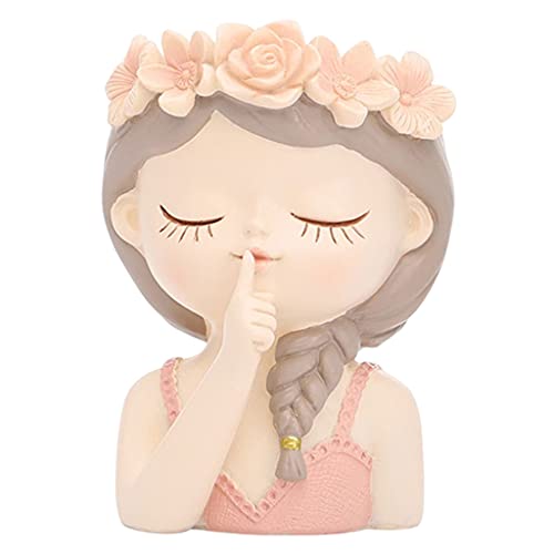 Baoblaze Ragazza Testa Viso per Piante Donne Busto per Fiori Cactus succulenti per fioriere Soggiorno per Interni Desktop, 7x7x11 cm