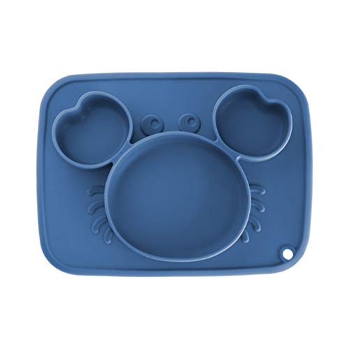 Baby Divided Plates, 100% Silicone Food-Grade Silicone Placemat For Babies Infants Toddlers Kids Dishes, Stick To High Chair Trays And Table,Microwave Dishwasher Safe (Cute Crab, Baby Blue) #TOP2
