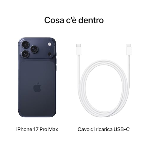 Apple iPhone 17 Pro Max 256 GB: display 6,9", ProMotion fino a 120Hz, chip A19 Pro, autonomia mai vista su iPhone, sistema di fotocamere Pro Fusion, fotocamera frontale Center Stage; Blu profondo - Immagine 5