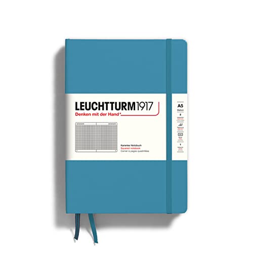 Image of LEUCHTTURM1917 - Notebook Hardcover Medium A5-251 Numbered Pages for Writing and Journaling (Nordic Blue, Squared)