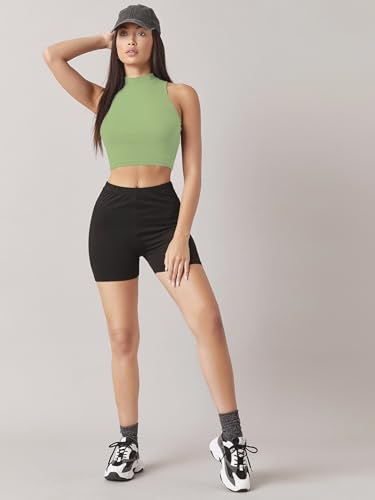 Image of Sugathari Women's & Girls' Solid Ribbed High Neck Sleeveless Crop Tops for Women (Top 37)