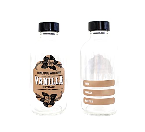 Vanilla Extract Labels for bottle 4-ounce or larger - Personalize Date, Bean or Liquor, Made By - Vintage Botanical - Party Favor, Gourmet Gift - Conquest of Happiness - CoH - 05 Pack