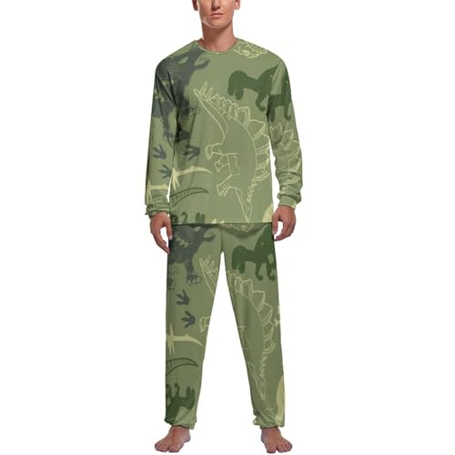 Vêtements de nuit homme complets avec haut et bas imprimé dinosaures verts