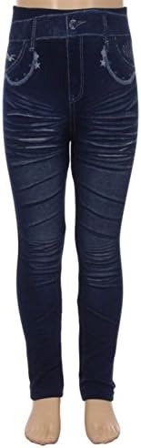 Girls Denim Look Printed Pull On Jeggings Small/Medium 1062-BL