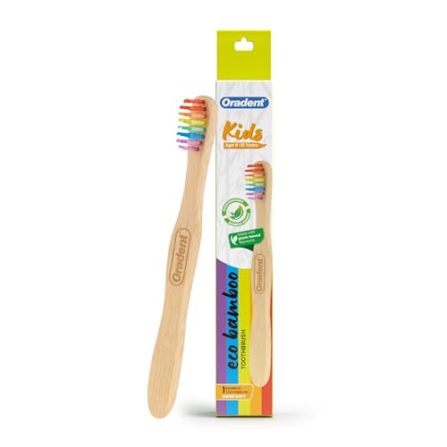 Oradent Eco Kids Toothbrush Super Soft White 1s | Age 6-12 Years | Biodegradable Bamboo Handle | Made with Plant-Based Filaments | Gentle on Gums and Enamel | BPA Free