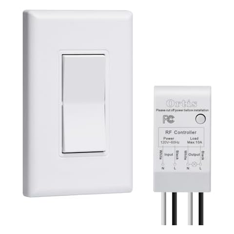 Wireless Light Switch and Receiver Kit, Ortis 300ft RF Range Wireless Wall Switches for Lights, Fans, Battery Included, No Wiring Needed Cover