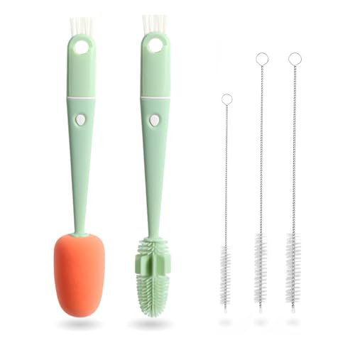 Cepillo Limpia Biberones,4 in 1Limpia Biberones Cepillo,Cepillo Biberones,Limpiador Biberones,Cepillo y Esponja de Silicona para Tazas de Todos los tamaños (Verde)