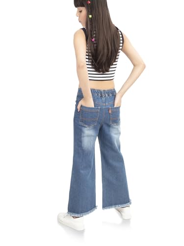 Image of olele Girls Super Jeans Collection for 4-14 Yrs | Stretchable Cotton Denim Trousers | Blue Jeans for Kids | Baggy Denim Pants | Cargo Pants for Girls