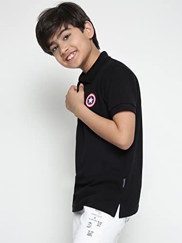 Image of Li'l Tomatoes Boys Lil Tomatoes Boys Marvel Cotton Polo T-Shirt, Black, 15-16 Years