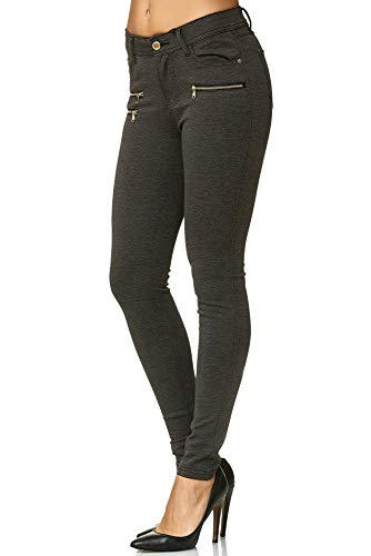 Elara Damen Stretch Hose Skinny Fit Jegging Chunkyrayan H86-6 Dk.Grey 38 (M)