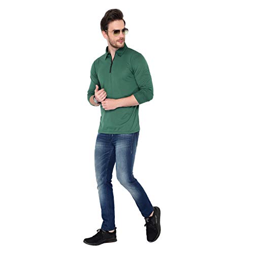 Image of Men's Cotton Blend Full Sleeve Zip Neck Polo T-Shirt (Pack of 1)
