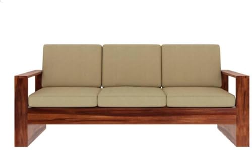 Image of Sheesham Wood 3-Person Sofa for Living Room Home || Solid Wood 3 Seater Sofas Without Small Cushion Furniture for Guest Room Office (Honey Finish)