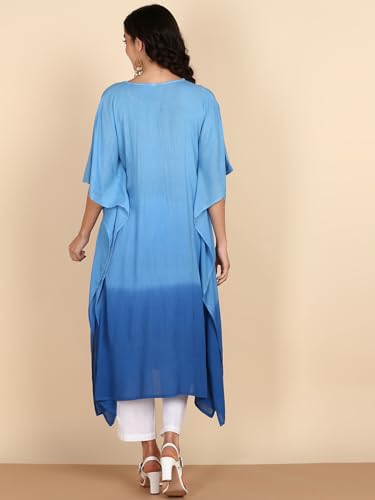 Image of Maaesa Women Handcrafted Tie & Dye Rayon Crepe Kaftan Dress | Casual Wear | Flowy Kaftan Style | Lightweight & Breathable Fabric