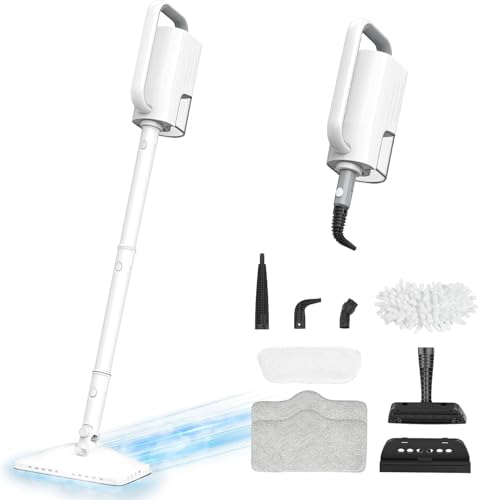 6-in-1 Steam Mop, 1200W Rotated Steam Cleaner for Home, 2 Modes, 400ML Removable Tank, 23FT Cord, 2 Washable Pads, Multi-Surface Steamer for Hard Floor, Laminate Floor, Tiles Cleaning (Pearl White)
