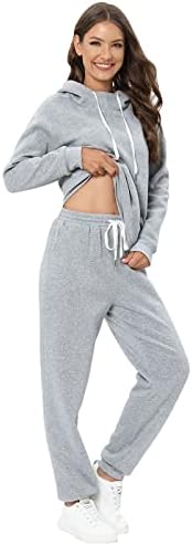 2 Piece Sweatsuit Outfits for Women Fleece Long Sleeve Hoodies Sweatshirt Casual Tracksuit Lounge Set with Pockets