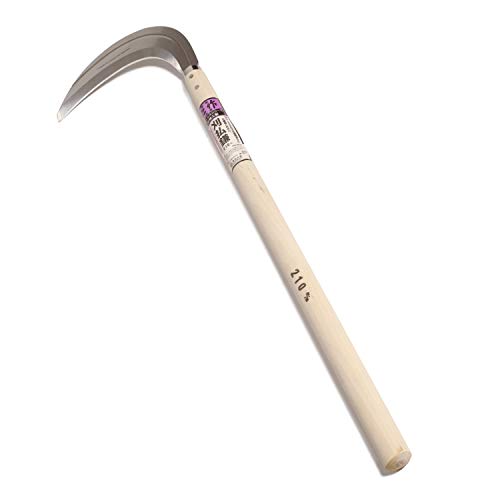 Nisaku NJP3210 7.5" Extra-Length Grass and Weeding Sickle, Authentic Japanese Tomita (Est. 1960) Stainless Steel, Polished 23.5" Hardwood Handle - Thumbnail 2