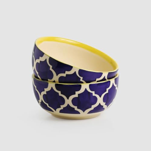 Image of Ceramic Bowl Set | 2-Piece Lightweight Crockery for Daily Use | Navy Blue Ramen & Snack Bowls (200ml Each) | Elegant Microwave & Dishwasher Safe | Perfect Christmas & New Year Gift