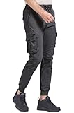JackieLove Men's Joggers Work Camo Chino Utility Combat Pants Trousers with Multi Pockets for Spring Black 34W*32L