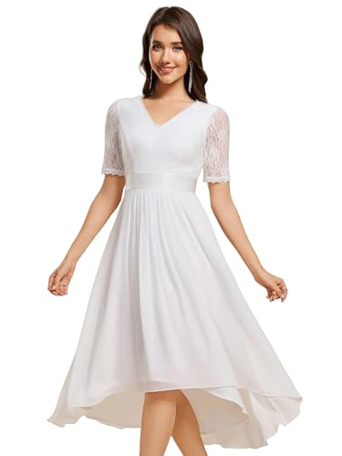 Image of Ever-Pretty Women's V Neck Lace Chiffon Half Sleeves A Line Hi-Lo Wedding Guest Dresses 04489