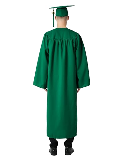 GraduationMall Matte Graduation Gown Cap Tassel Set 2026 for High School and Bachelor Emerald Green 63(6'6"-6'8")
