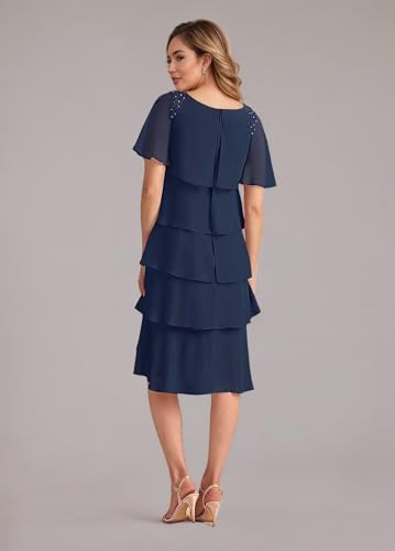 Ruffled Tiered Mother of The Bride Dresses for Women 2025 Chiffon Short Wedding Guest Dress with Sleeves2