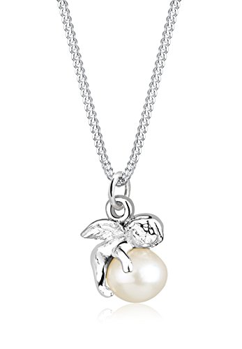 Elli Women's 925 Sterling Silver White Freshwater Pearl Angel Pendant with Chain of Length 45 cm