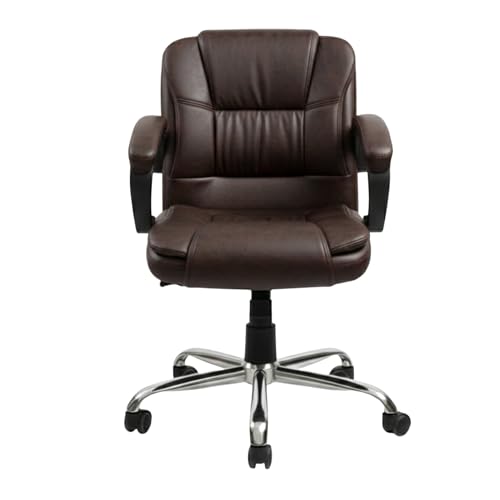 Image of Elasto Ergonomic Medium Back Office Chair | Computer Desk Chair with Lumbar Support | Height Adjustable, 360 Swivel, Padded Armrests & Seat | Heavy Duty Chrome Base for Home & Office (Brown)