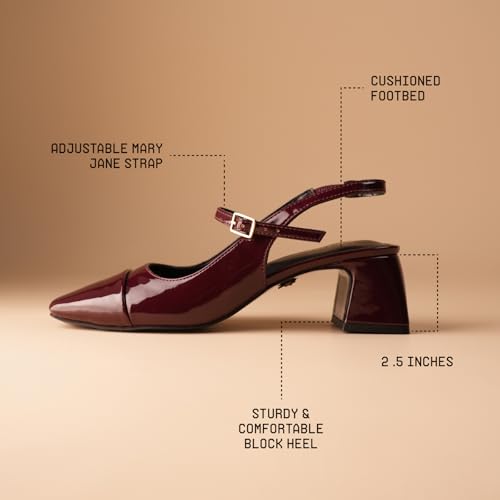 Image of Theater Women Twiggy Mary Jane Block Heel Sandals with Square Toe and Adjustable Buckle Slingback | Cushioned Comfort for Office & Formal Wear
