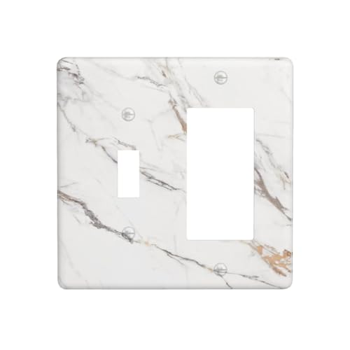 Decorative Outlet Covers Modern Grey Gold Marble Texure 2 Gang Outlet Cover Wall Plate Single Toggle Rocker Light Switch Cover Plate Switch Plate Covers for Kitchen Bathroom Decor