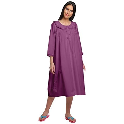 Moomaya Button Placket Nightdress for Women Solid Long Sleeve Nightwear Gown Mauve Cover