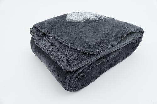 CB Home & Style Kuscheldecke Wohndecke Flanell & Sherpa Landhaus mit Hirsch 150 x 200 cm Decke weich (Anthrazit)