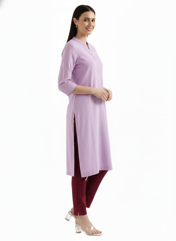 Image of SAADAA Women's Cotton Long Kurta Pant Set | Straight Fit Kurta with Trouser | Traditional Ethnic Wear for Daily & Festive Use