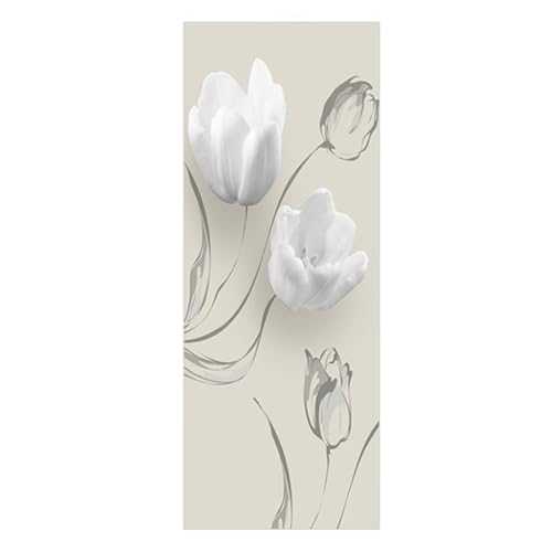 Pegatinas 3D Puertas auto adhesivas Flores blancas Mural Decoración de calcomanías de pared extraíbles XL, Palabra de puerta de flores blancas