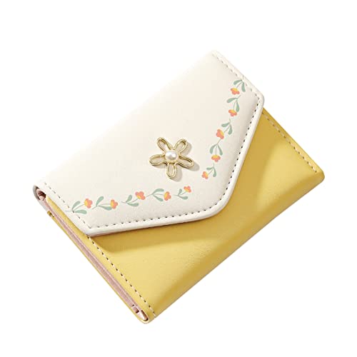 Women Ladies Wallet Cute Flower Tri-Fold Wallet PU Leather Purse Slim Short Wallet Small Trifold Cash Credit Card Holder Bag3