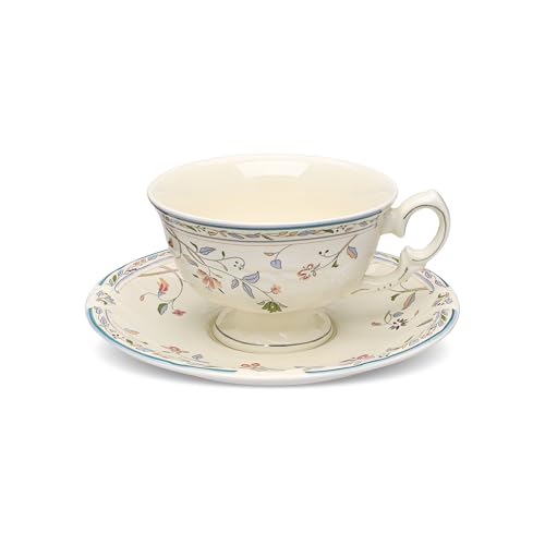 fanquare Tazza da tè e piattino in ceramica Elegante tazza da caffè con motivo a vite blu 200 ml Tazza in porcellana decorativa Royal Vintage per matrimoni o inaugurazione della casa