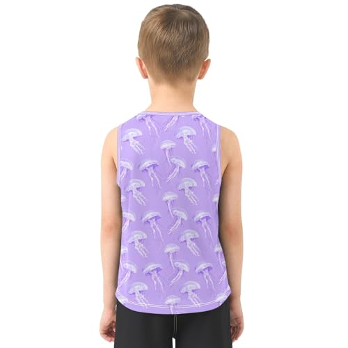 Purple Jellyfish Pattern Boys Tank Top Sleeveless Quick Dry Athletic T-Shirts 3-10T3
