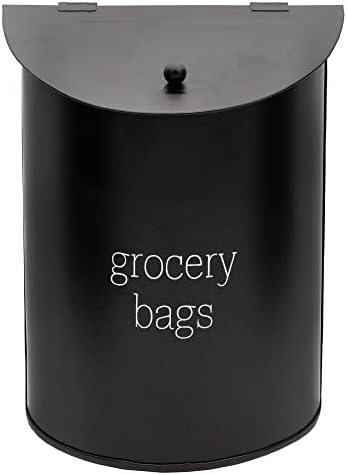 AuldHome Enamelware Grocery Bag Holder (Black); Wall-Mounted Modern Farmhouse Style Plastic Bag Dispenser for Kitchen or Laundry Room