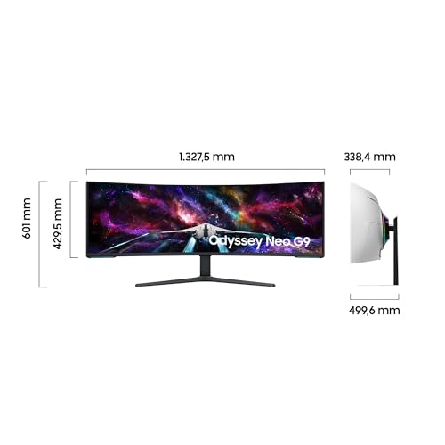 Samsung Odyssey Neo G95NC Curved Gaming Monitor, 57 Zoll, VA-Panel, 7.680 x 2.160 Pixel, Quantum Mini LED, Freesync Premium Pro, Bildwiederholrate 240 Hz, Reaktionszeit 1 ms (G/G), Weiß