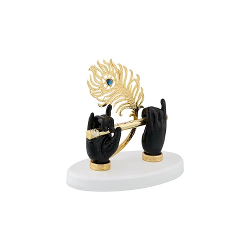 Image of Lord Krishna Hand Idol with Flute,Face and Peacock|Statue for Gifting Home Decor Decorative Showpiece - 12 cm Resin | (Black)