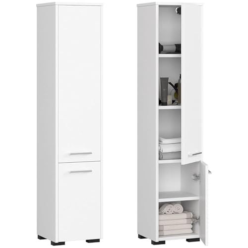 Home Collective Badezimmerschrank, mit 2 Türen und 4 Einlegeböden, 30 x 30 x 140 cm, aus 16 mm starker, abriebfester Laminatplatte, Weiß