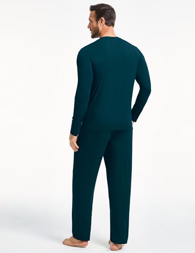 Image of GYS Bamboo Viscose Men's Pajama Sets Long Sleeve Plaid Loungewear Sets with Pockets