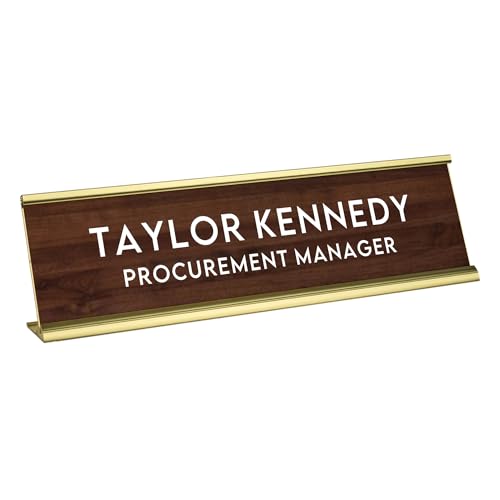 Custom Engraved Desk Plate | Personalized with your Name and Title | Perfect Decor for Office, Business, or Home | Multiple Font and Color Options | 2x8" or 2x10" (Walnut w/White Letters, 2x10")