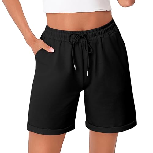 Litherday Shorts Damen Kurze Hose Damen Sporthose Kurz Baumwolle Sport Shorts Sommer Jogginghose Traininghose mit Taschen für Fitness, Running, Gym